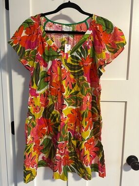 Velvet Pink, Orange & Green Floral V-Neck Tiered Dress